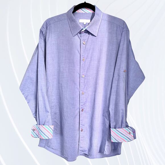 Jared Lang Men's Striped Contrast Cuff Dress Shirt Size XL - Picture 11 of 11